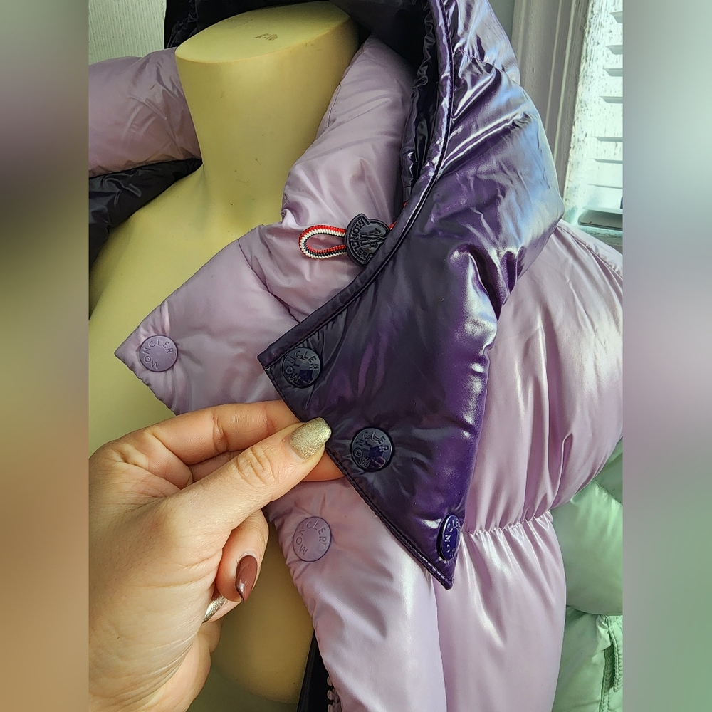 Moncler Lavender & Mint Colorblock Puffer Jacket with Hood - Picture 16 of 16